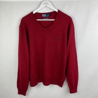 Polo Ralph Lauren V-Neck Pullover Merinowolle Rot Navy Logo (M) Bayern - Lochhausen Vorschau