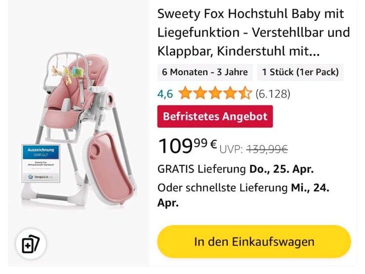 Kinderstuhl Sweety Fox top rosa in Leipzig