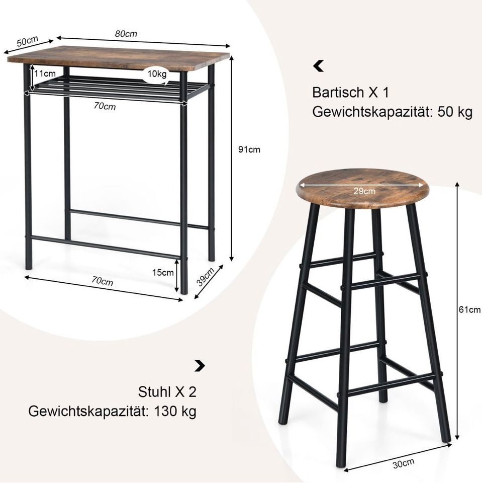 3-teiliges Tisch + Stuhl-Set Tisch Vintage Holz mit 2 Hockern in Bebra