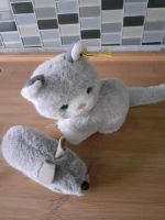 Alte Steiff Katze grau weiß mit Knopf und Fahne Köln - Worringen Vorschau