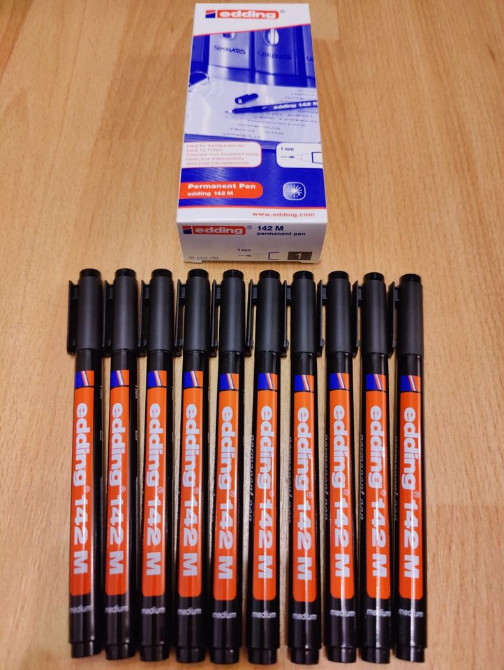 100 x edding Stifte Folienstifte Fineliner Schwarz 142 M 142M NEU in Passau