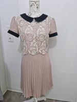 Beige plissiertes Kleid kurzarm Minikleid mit Bubikragen Spitze Hessen - Kassel Vorschau