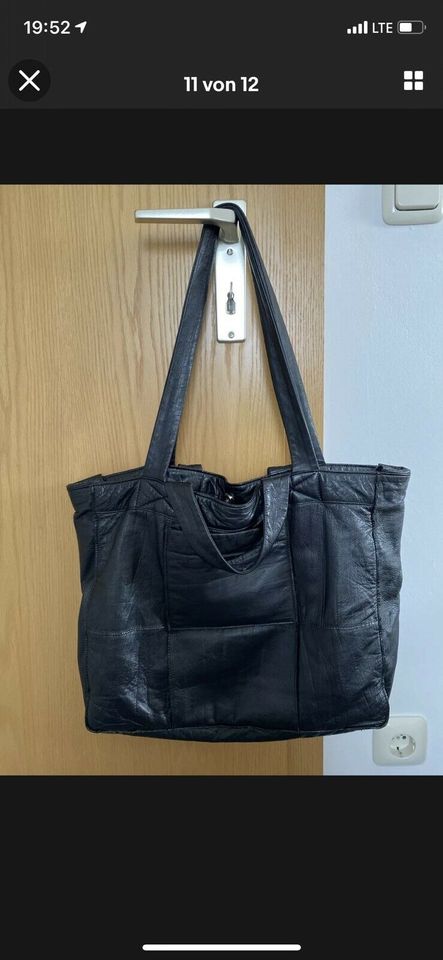 IB&B Quilted Leather Shopper Umhängetasche schwarz Leder in Allersberg