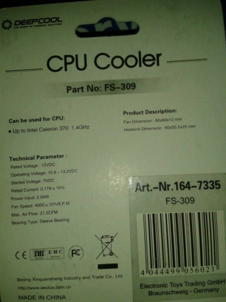 CPU-Cooler Fs – 309 to intel celeron 370 1.4 ghz in Schloß Holte-Stukenbrock