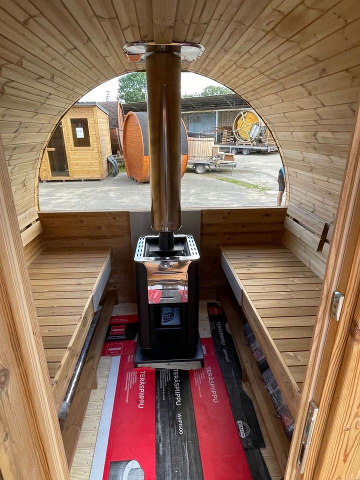 Sauna Thermoholz mit Terrasse Panoramascheibe auf Lager in Wandlitz