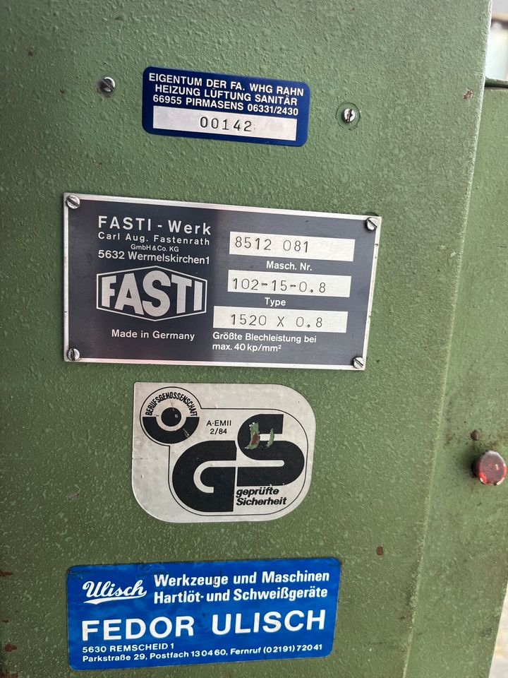 ** Fasti Rundbiegemaschine 102-15-0.8 - Manuell - 1520 x 0,8 ** in Saarbrücken
