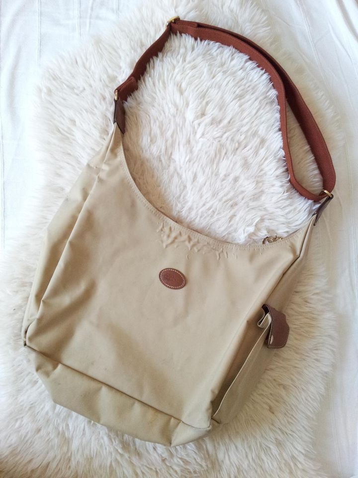 Longchamp Le Pliage Hobo Tasche in Beige / Cognac, Nylon & Leder in Berlin