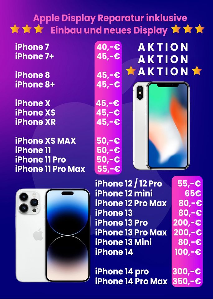 iPhone 11 12 13 14 15 Pro Max Mini Display Reparatur Aktion in Berlin