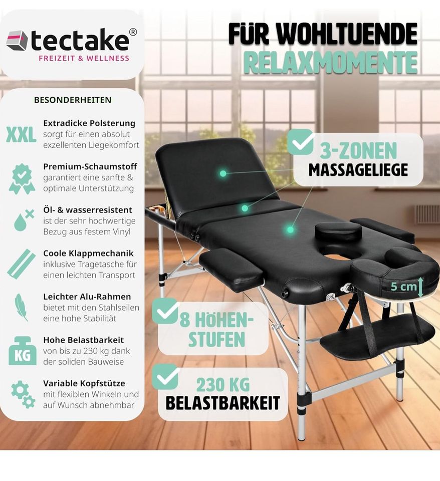 tectake Mobile Aluminium Massageliege 3 Zonen höhenverstellbar in Berlin