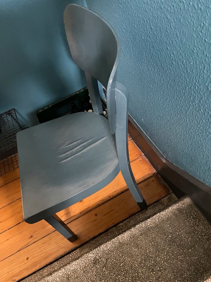 Holzstuhl Retro graublau Stuhl Vintage in Krefeld