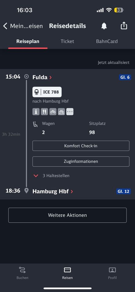 ICE-Ticket Fulda -> Hamburg Hbf 22.05 DB Deutsche Bahn in Frankfurt am Main