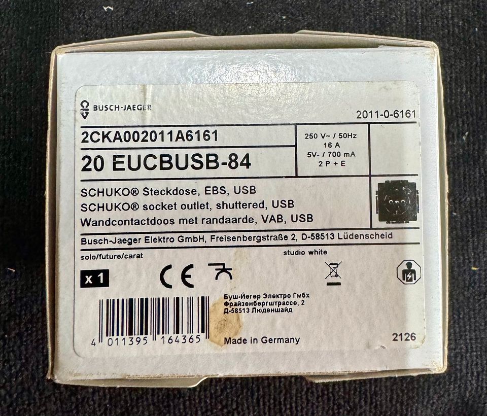 Busch-Jaeger 20 EUCBUSB-84 Schuko USB mit Rahmen in Fünfseen