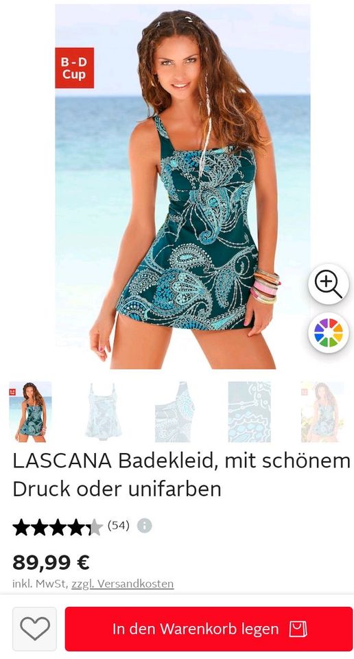 NEU Lascana Badekleid Badeanzug 46 D Shape Kleid Rock Tankini in Urbach
