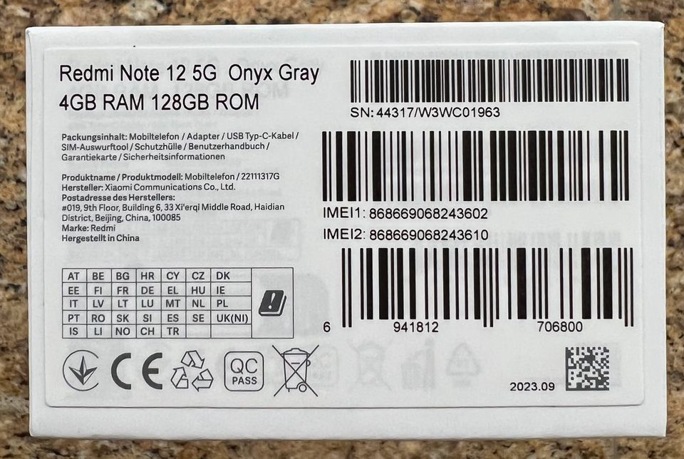 Redmi Note 12 (5G) in der Originalverpackung in Lauffen