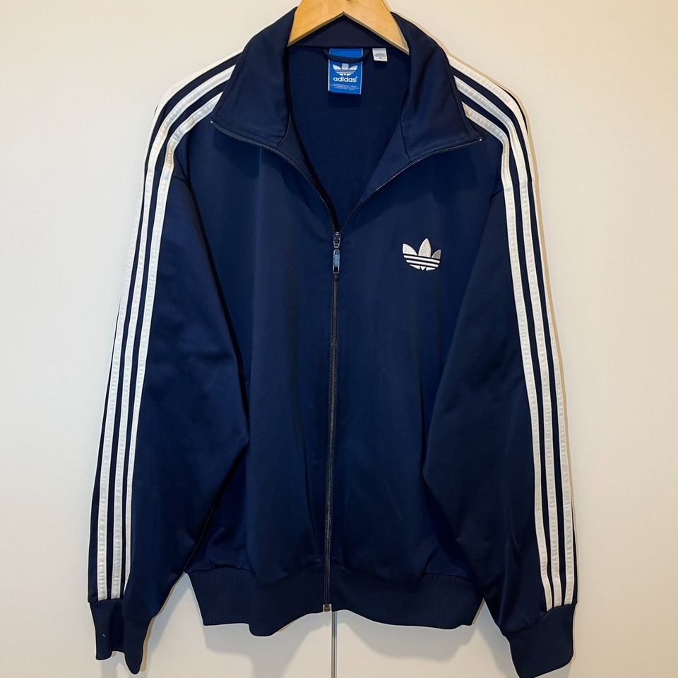 ADIDAS FIREBIRD TT Jacke Dunkelblau Navy Weiß Gr XL Retro Vintage in Montabaur