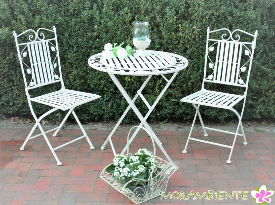 Gartengarnitur Tisch und Stühle "Blätter", weiß-shabby in Edewecht