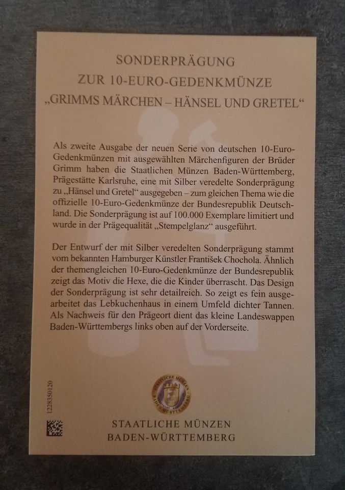 Sonderprägung 10 Euro Gedenkmünze Grimms Märchen-Hänsel & Gretel in Rötgesbüttel