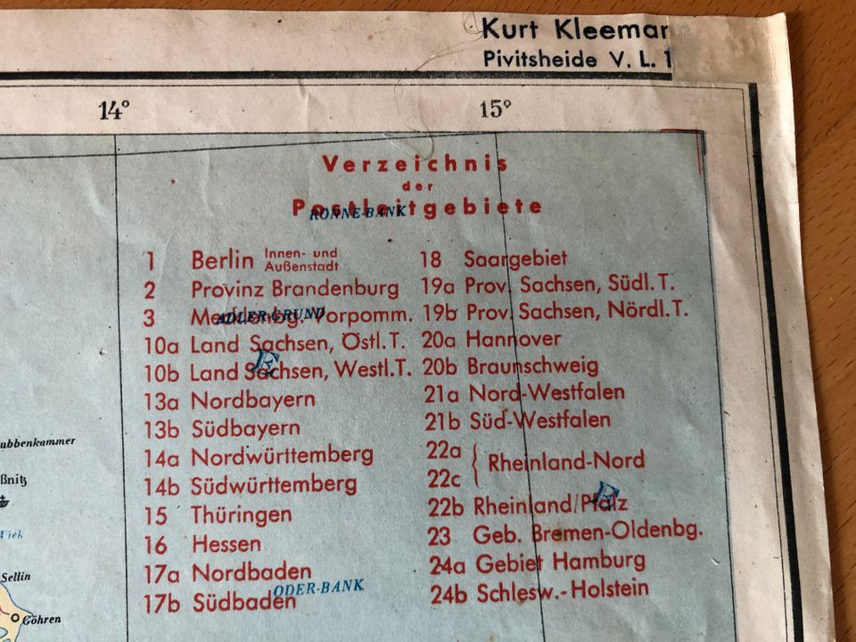 Postleitzahlenkarte 1946 Deutschland westliche Hälfte Rarität ❤️ in Detmold