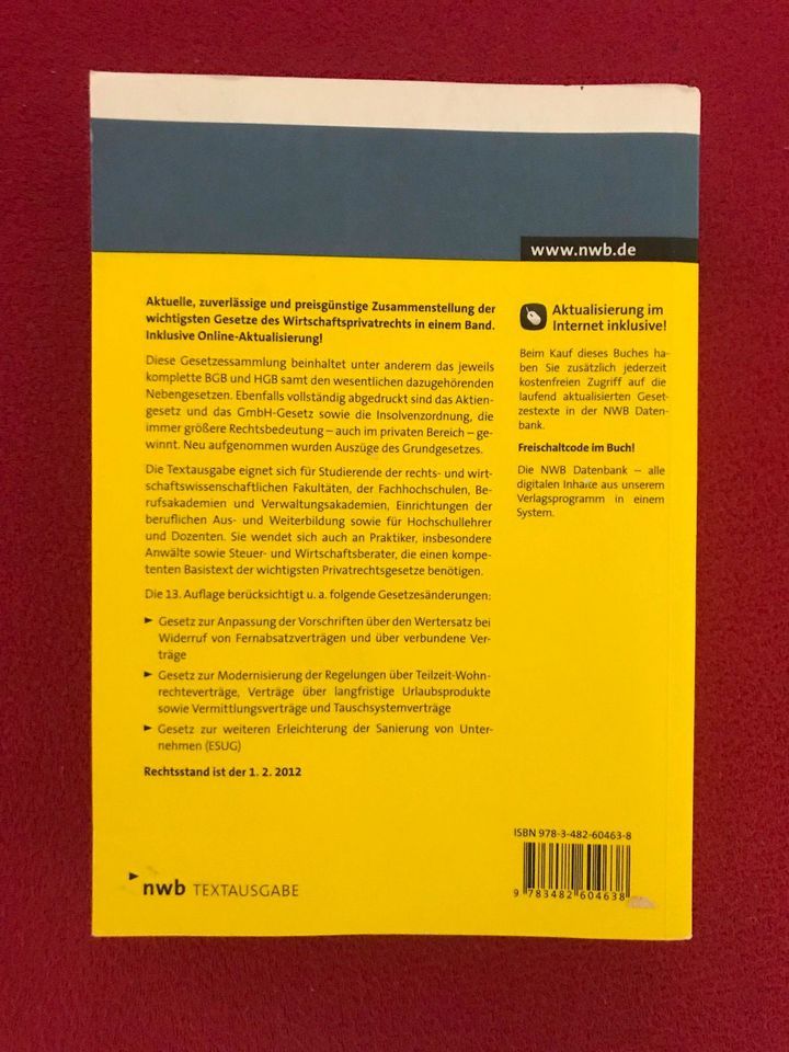 "Wichtige Gesetze des Wirtschaftsprivatrechts" ISBN 9783482604638 in Mengen