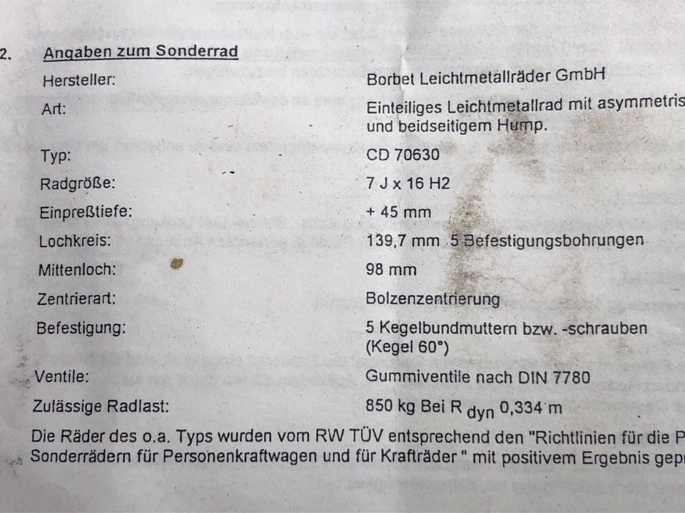 Original Borbet Alufelgen mit Gutachten für Lada Niva in Spremberg