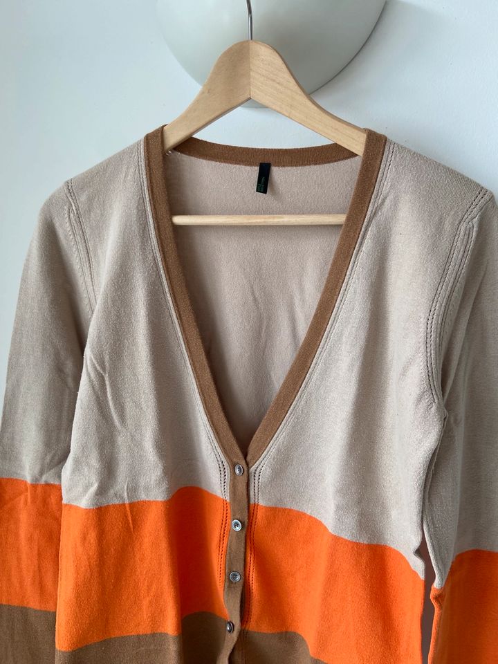 Feinstrick-Cardigan, Benetton, orange/beige, Gr. 38 in Amberg b. Buchloe