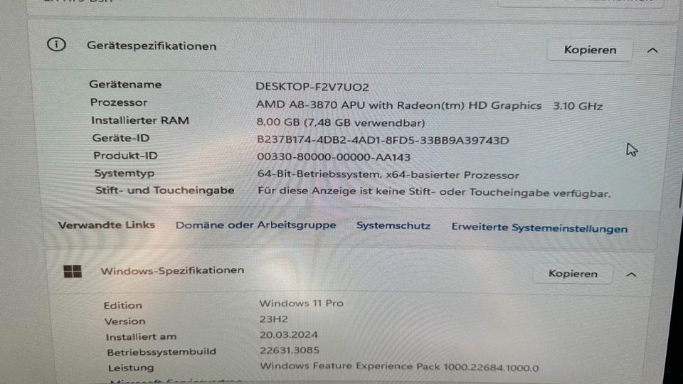 PC - AMD A8 3870 - 8 GB Ram - 250 Gb Festpl. DVD - Wasserkühlung in Gelsenkirchen