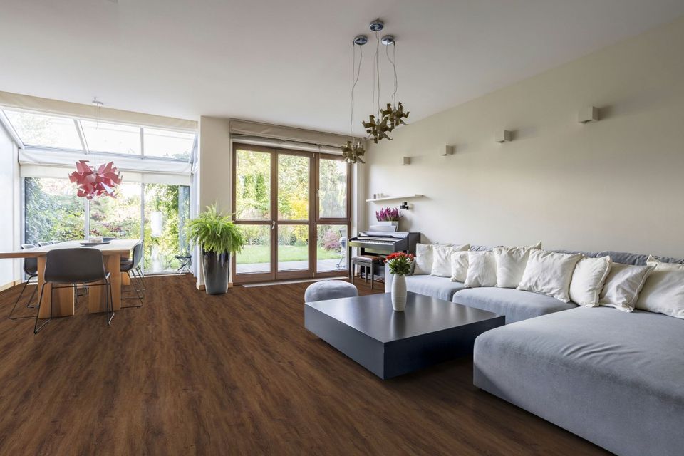 Aktion Vinyl XXL Landhausdiele Eiche dunkelbraun - Klick Vinyl XXL Eiche Barrique brown günstig - Designboden Vinyl 0,5mm Nutzschicht für Küche Bad Gewerbe - Vinyl Frankfurt Verlegung günstig einfach in Mainz