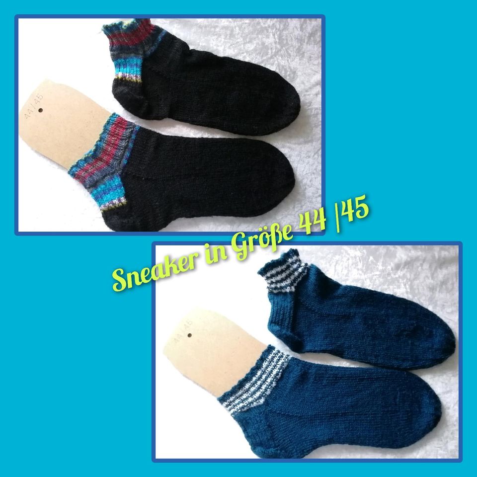 Sneaker Socken aus Opal Sockenwolle, Gr 44 /45, handgestrickt in Großenwiehe