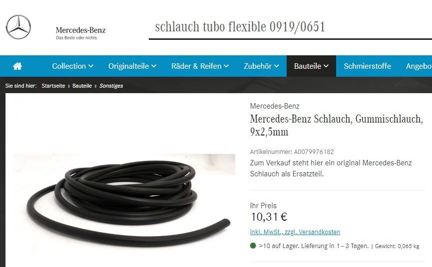 Schlauch Mercedes A 0079976182 0919/0651 in Dexheim