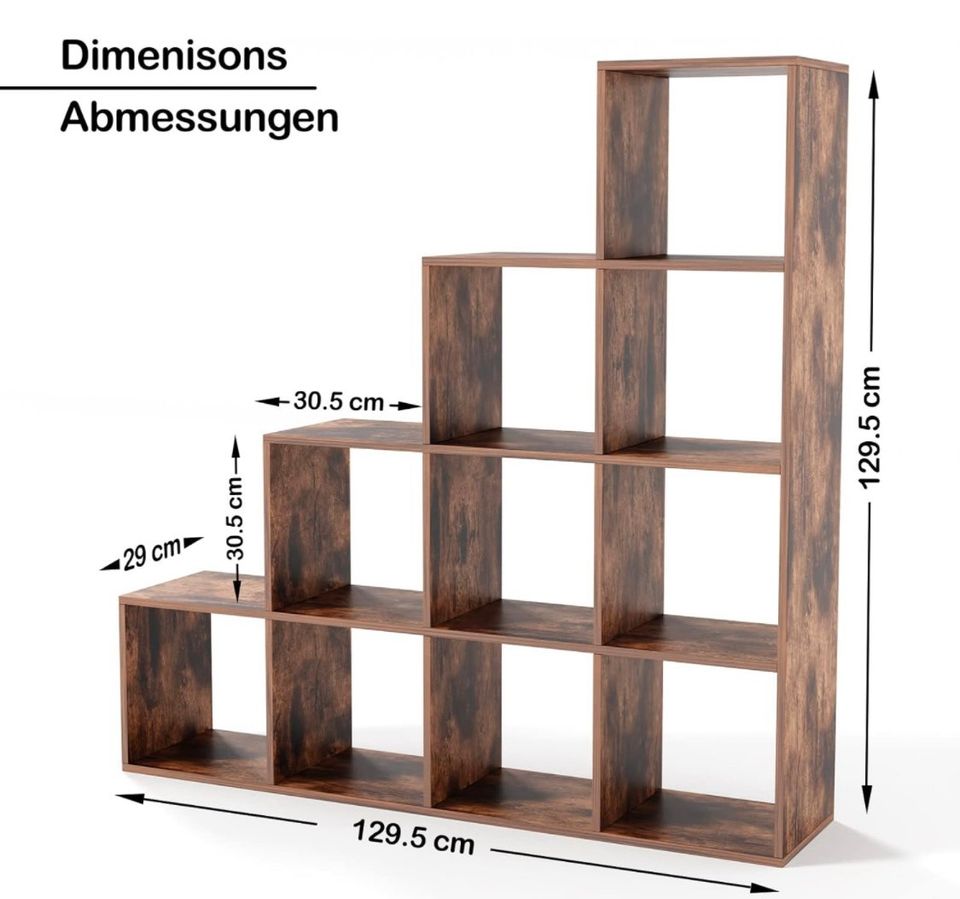 Treppenregal Regal Raumtrenner 10 Fächer Weiß, Vintage in Niederzier