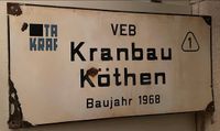Emailleschild 119 × 60 VEB TAKRAF Kranbau Köthen Sachsen-Anhalt - Halle Vorschau