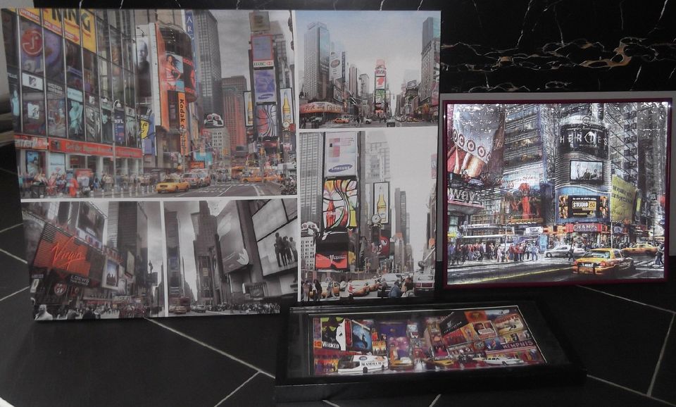 4 Bilder groß NEW YORK mit Hologramm und 3D, Manhattan night Holz in Naila