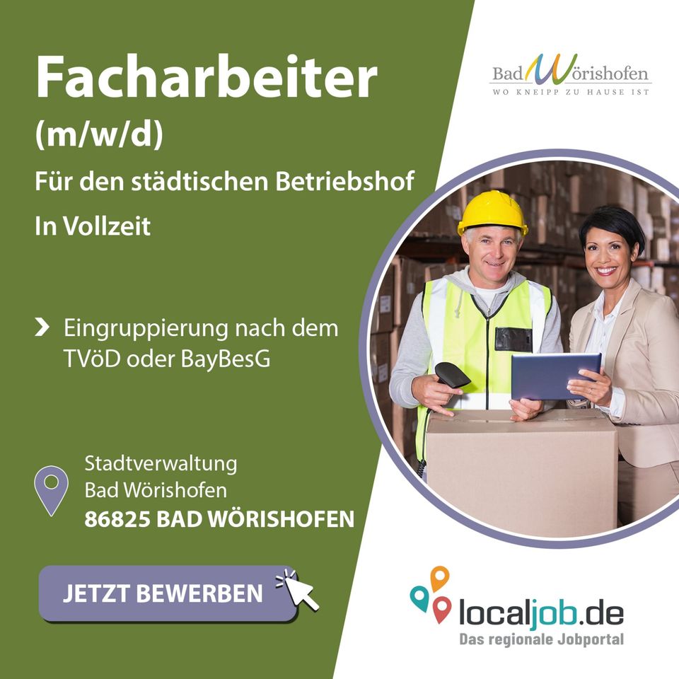 Facharbeiter (m/w/d) für den städtischen Betriebshof in Bad Wörishofen gesucht | www.localjob.de in Bad Wörishofen