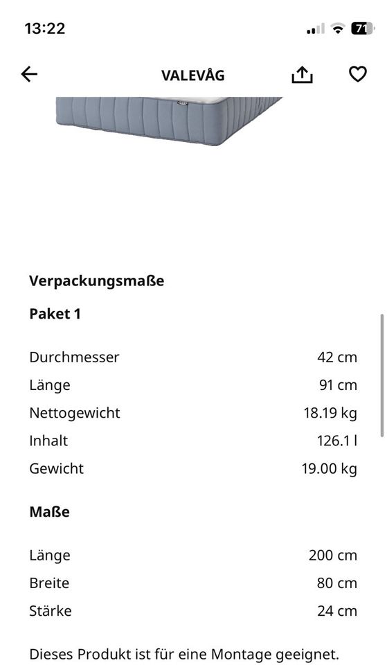 Federkern-Matratze valevag von Ikea in Murg