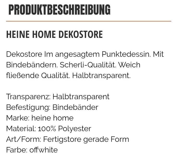 HEINE HOME 1er Pack DekoStore Neu Gardine 225x145 weiß NP 29,99€ in Leipzig