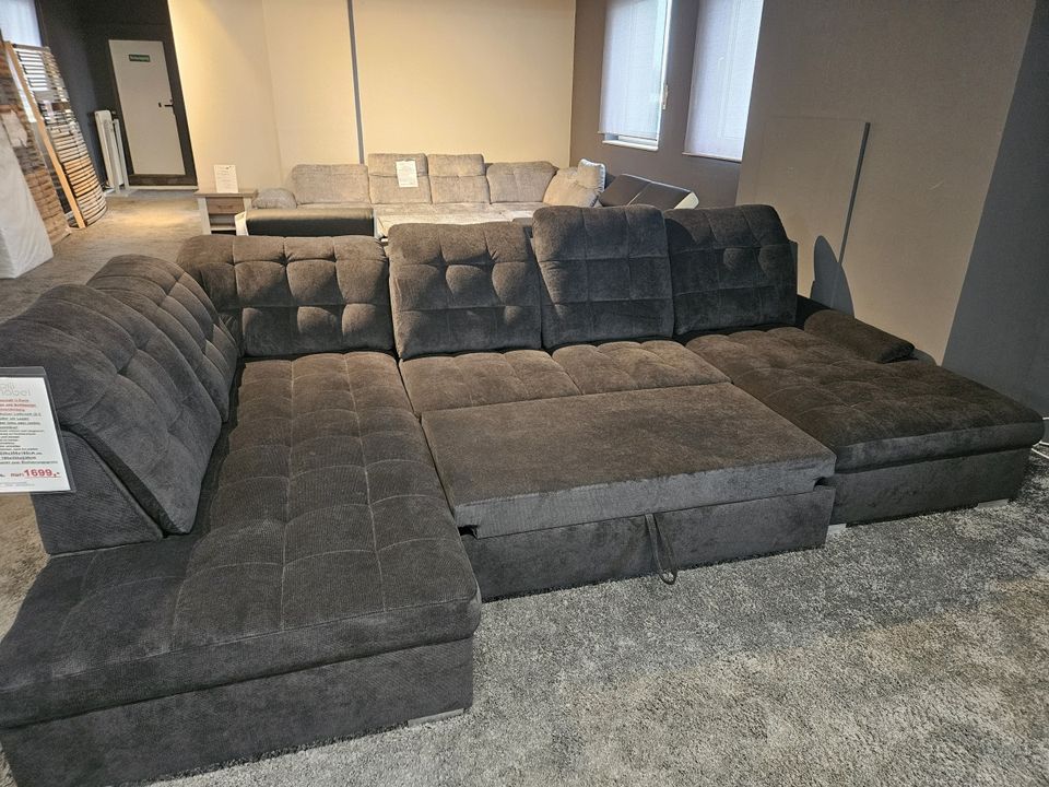 NEU XXL Wohnlandschaft Couch Bettfunktion + Kasten anthrazit %%% in Borken