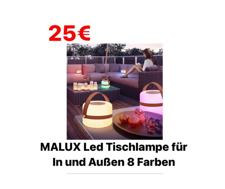 MALUX LED RGB Tischlampe für Außen Camping Laterne mit Fernbedienung  Warmweiß 8 Farben Dimmbar Outdoor Lampe