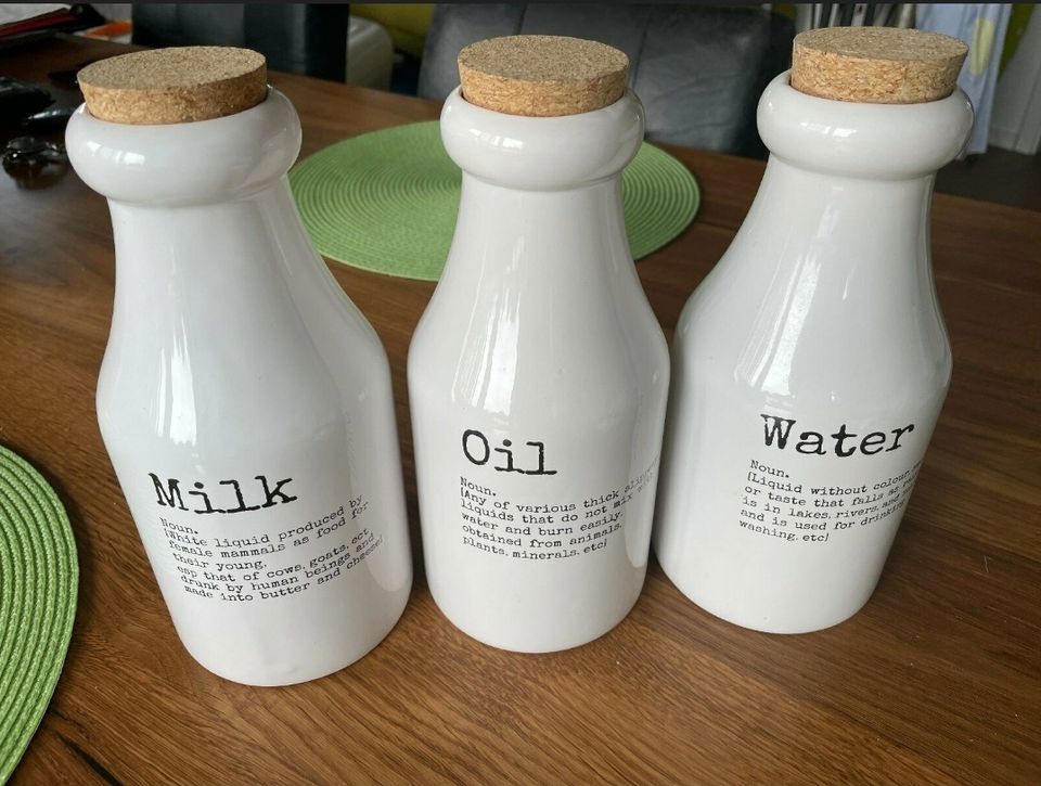 3x Kare Design Milk Oil Water Deko Küche Dekoration Behälter Vase in Lippstadt