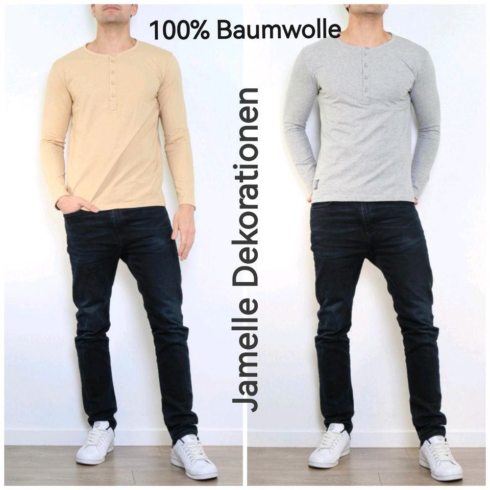 T- Shirt mit Knopfleiste und langen Ärmeln aus 100% Baumwolle!!! Erhältlich in den Größen S, M, L und XL!!! In den Farben Hellgrau und Beige!!! in Bochum