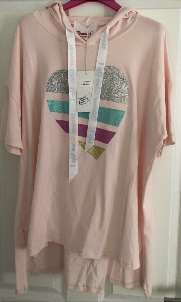 Neu Damen Hoodie T-Shirt Herz Regenbogen pink Weiss L XL XXL in Mainz