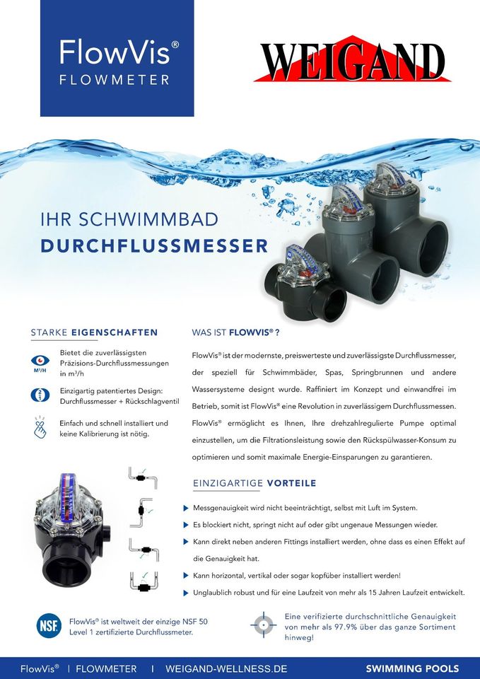 FLOW VIS DURCHFLUSSMESSER 50 mm 63 mm POOL SCHWIMMBAD in Dortmund