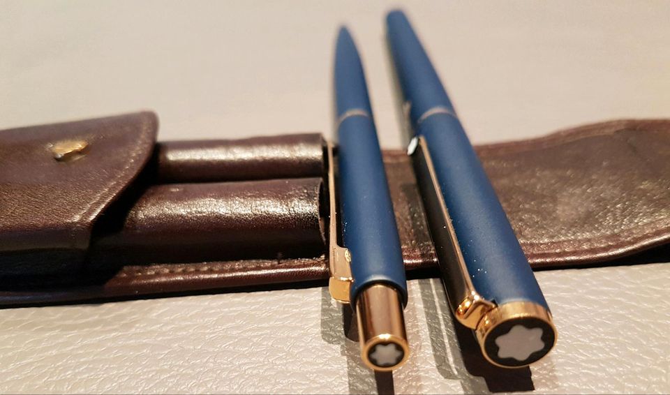 Montblanc Slimline Füller und Kugelschreiber blau gold in Taunusstein