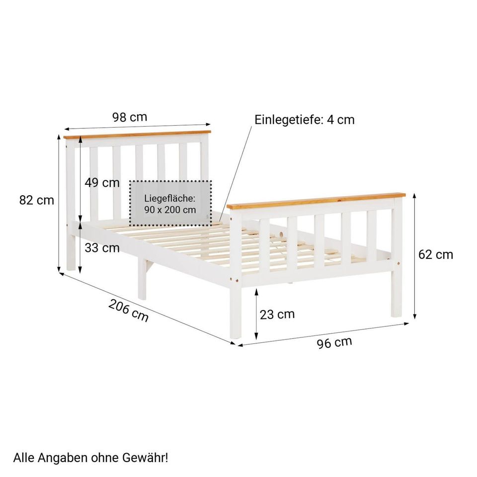 Bett Holzbett Futonbett Kinderbett Holz Weiss 90x200 NEU 055-Au in Augsburg