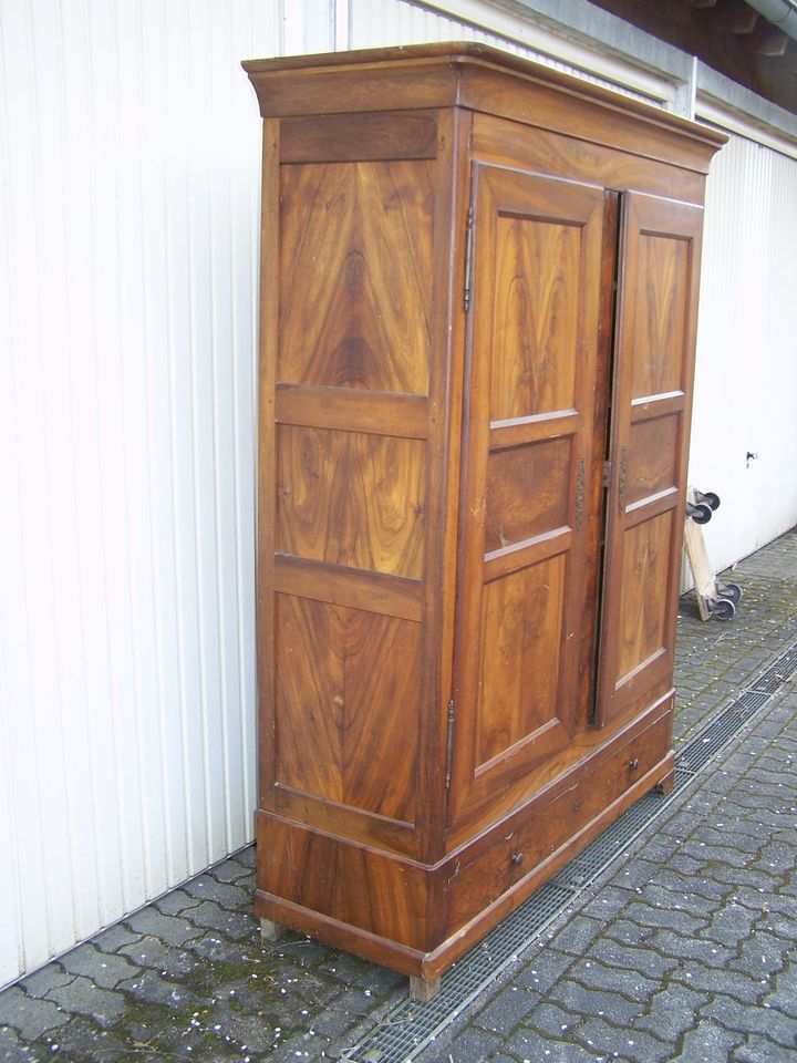 Biedermeier Schrank 12 Kassetten mit Schublade in Nussbaum massiv in Busenberg