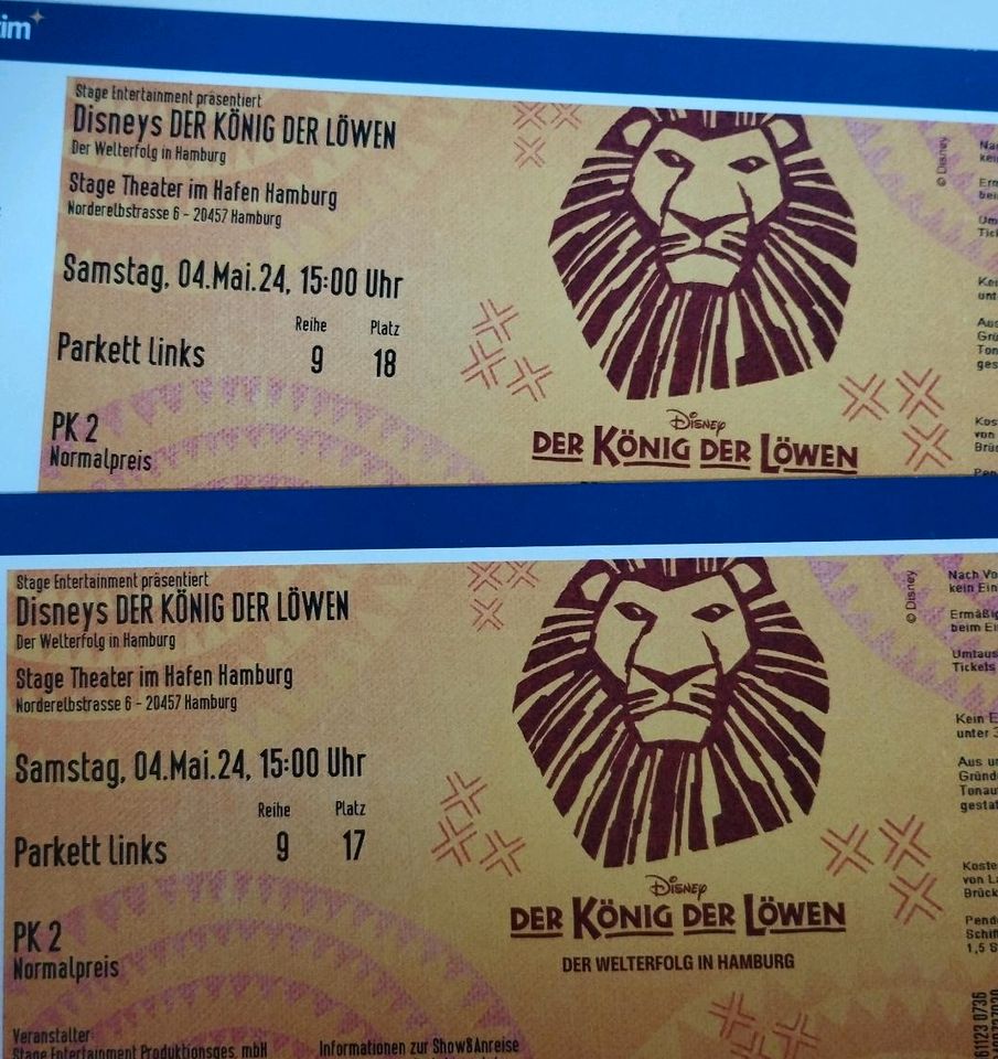 2x König der Löwen Tickets in Hamburg