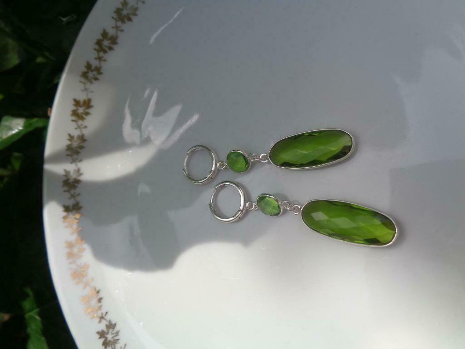 Silber Ohrringe mit Peridot-Quarz, Peridot, Creolen, Silber 925 in Wittenberg