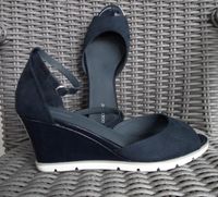 Damen Peep-Toe Sandale mit Keilabsatz Gr. 41 dunkelblau Nordrhein-Westfalen - Herford Vorschau