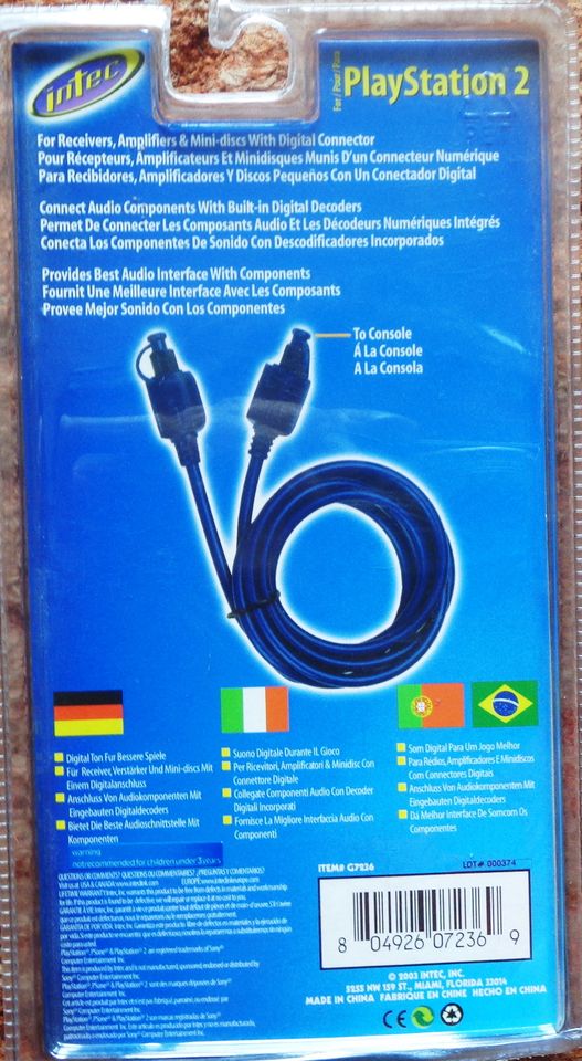 OPTICAL AUDIO CABLE - PS2 - VON INTEC - NEU - in Berlin