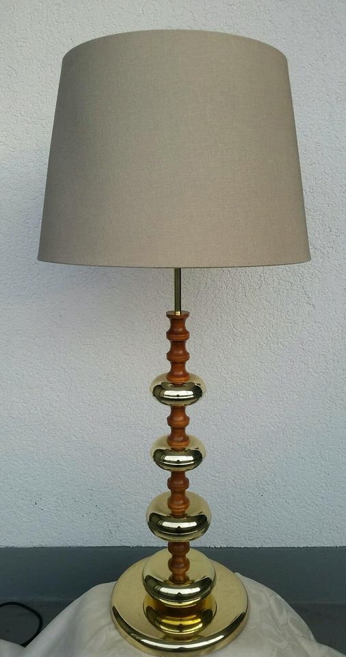 Messing Retro 70er80er Vintag Stehlampe Tischlamp beige Holz in Berlin