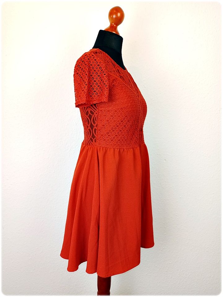 H&M Boho Sommerkleid 40 L rost orange Spitze Kleid Festkleid in Riegel